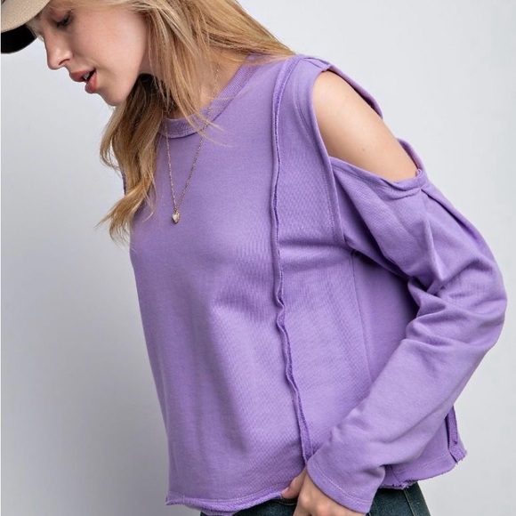 Easel Lavender Cold Shoulder Sweatshirt - Picture 4 of 5